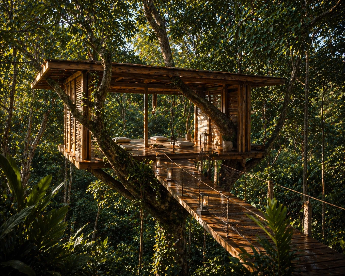 Pasarelas y cabañas Kineki entre la selva de Joy Tree