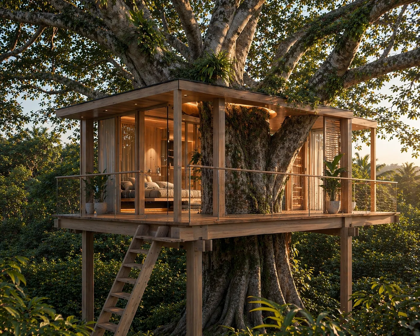 Suite en el árbol entre la selva maya