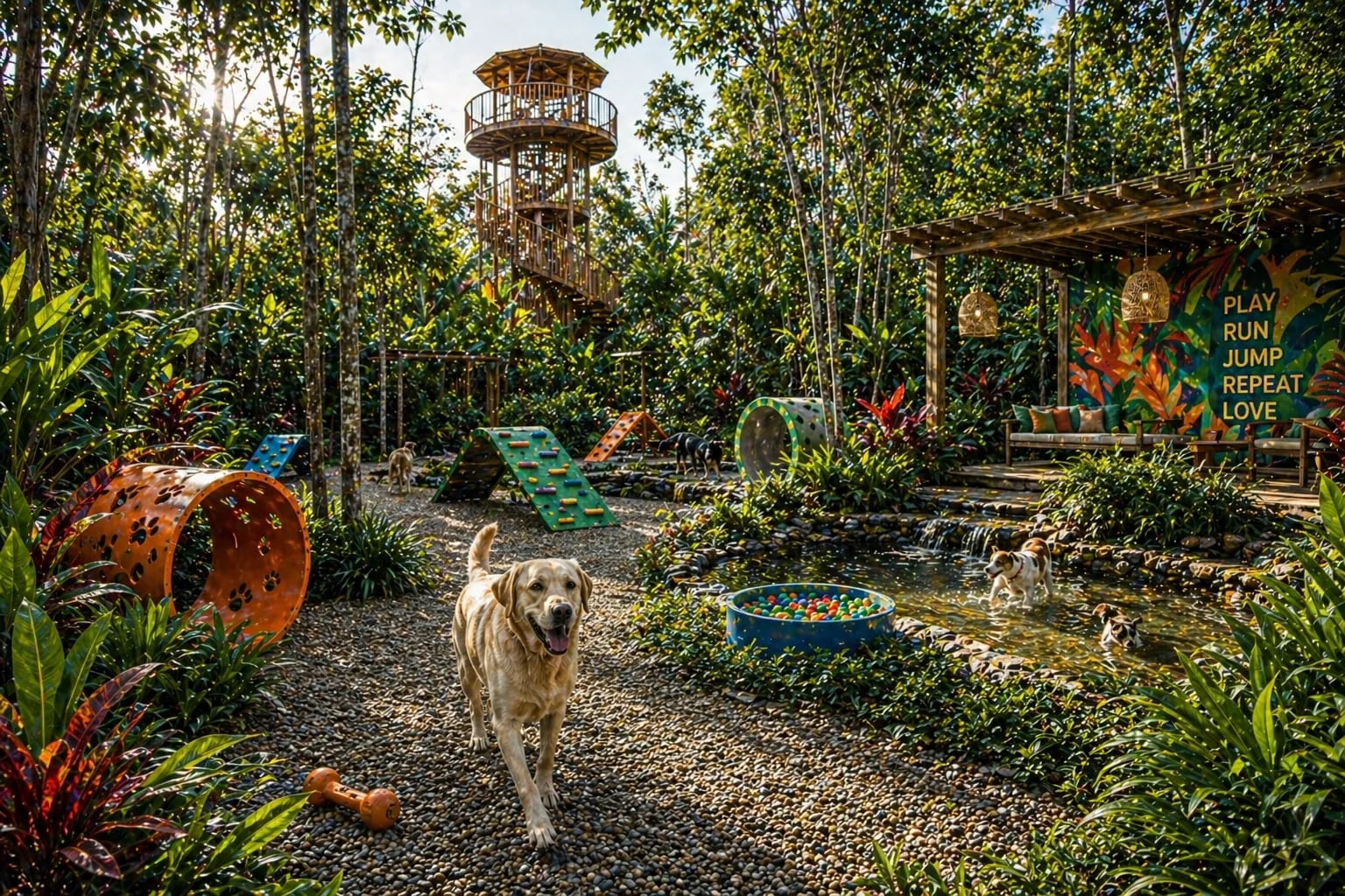 Parque para mascotas entre la vegetación